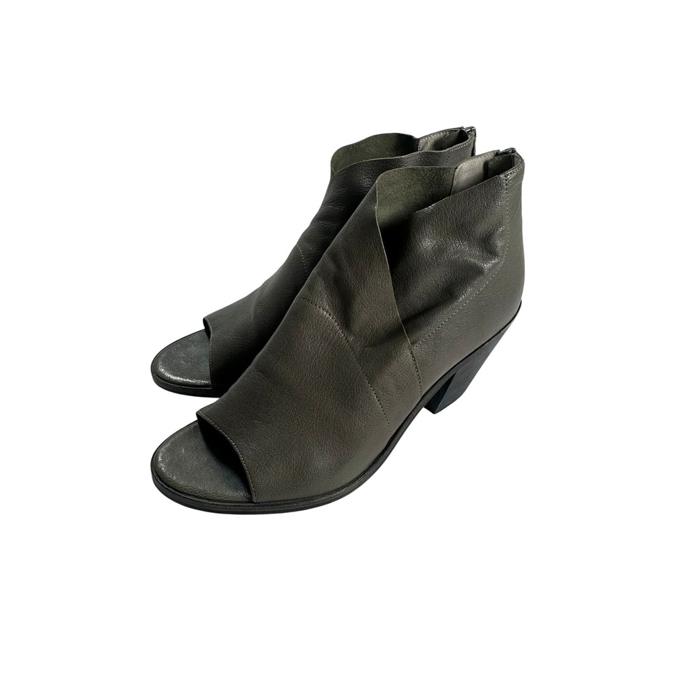 Eileen Fisher Booties Women 10 Grey Excellent Leather Peep Toe Crossover Zip